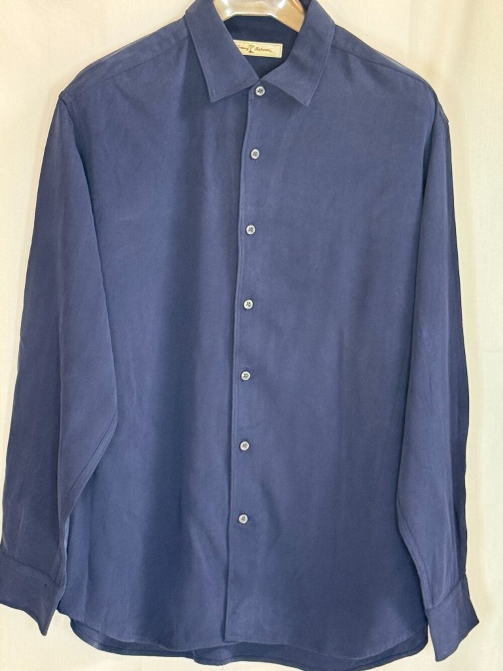 Tommy Bahama Men's Catalina Twill 100% Silk Long Sleeve Shirt - Navy Blue - XL